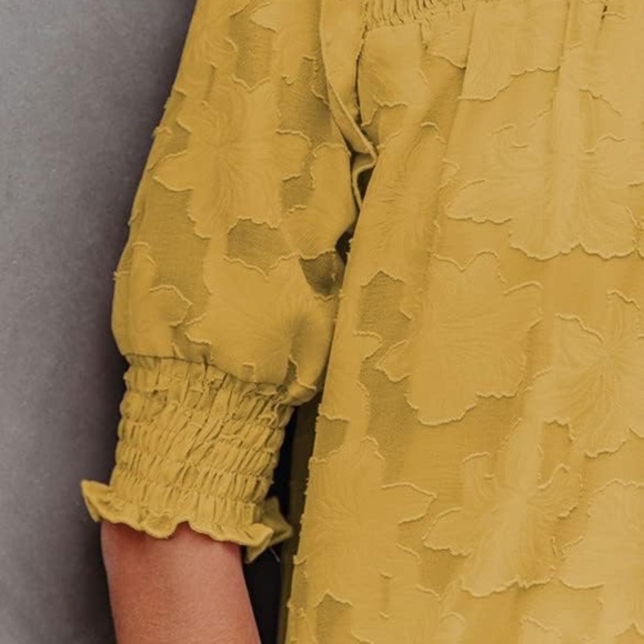 Bundle of 2 Dokotoo Blouses Women's Half Sleeve Lace Textured Flowy White Yellow - Picture 7 of 10